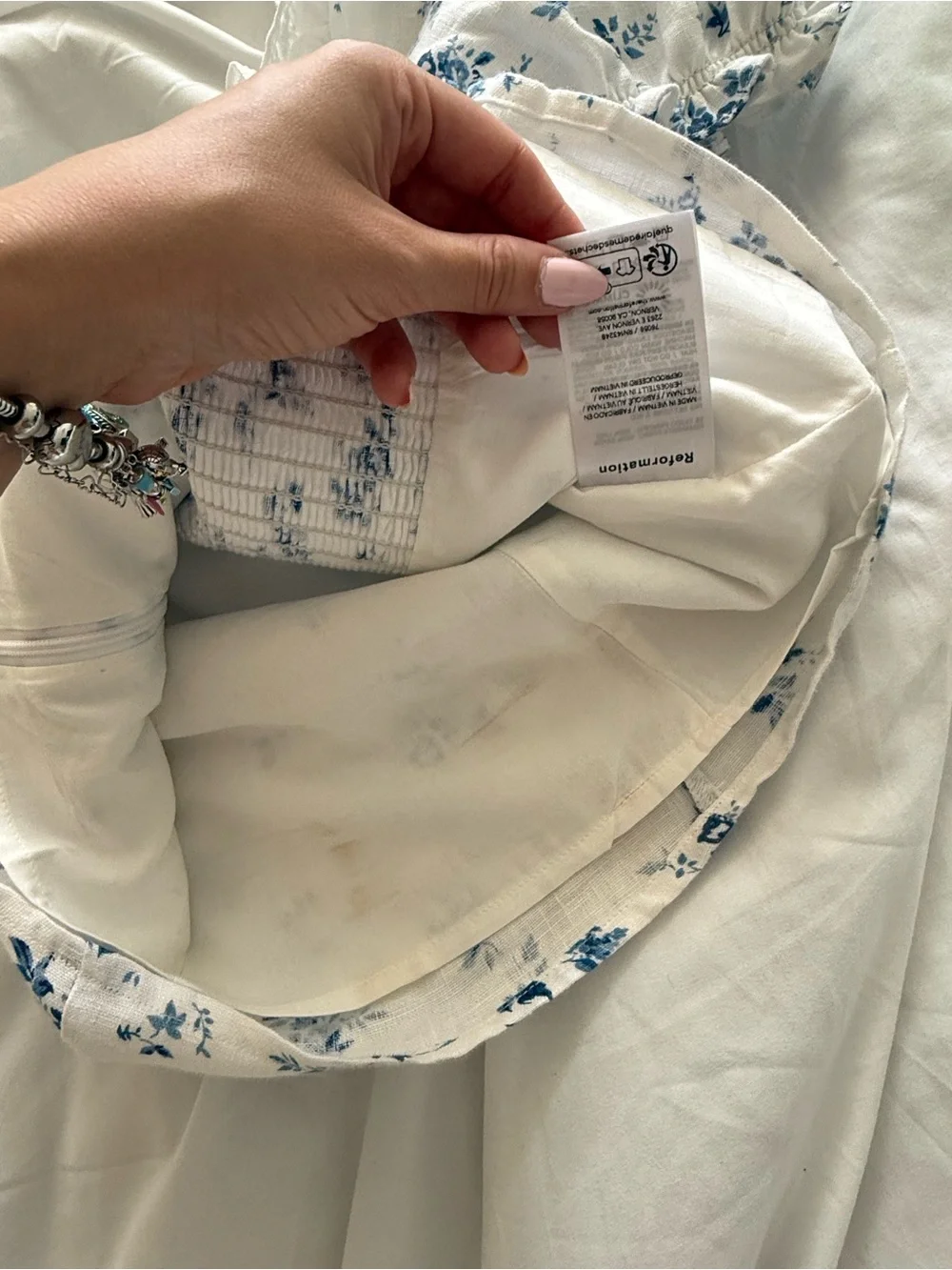 Reformation Alice White Puff Sleeve Top in Orlaya - Blue Floral Print